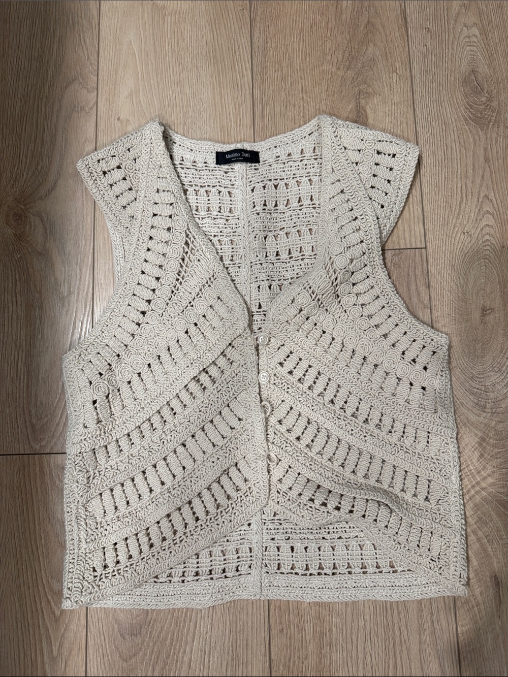 Massimo Dutti Cream Crochet Button-Front Sweater Vest - Picture 3 of 5